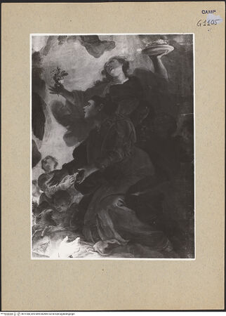 Vorderseite von Sopr. BAS NA [https://www.deutsche-digitale-bibliothek.de/content/lizenzen/rv-ez/] DeckendekorationGlorie der Madonna mit benediktinischen Heiligen - Detail: Heilige (?), bh191480_recto. Foto.