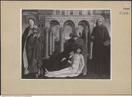 Vorderseite von Sopr. BAS NA [https://www.deutsche-digitale-bibliothek.de/content/lizenzen/rv-ez/] Pietà zwischen der Madonna und dem heiligen Antonius von Padua - Gesamtansicht, bh191811_recto. Foto.