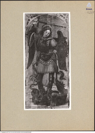 Vorderseite von Sopr. BAS NA [https://www.deutsche-digitale-bibliothek.de/content/lizenzen/rv-ez/] Zwei Tafeln aus einem Polyptychon (?)Der Erzengel Michael - Gesamtansicht (vor der Restaurierung), bh191816_recto. Foto.
