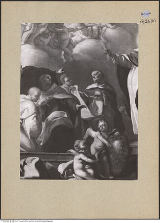 Vorderseite von Sopr. BAS NA [https://www.deutsche-digitale-bibliothek.de/content/lizenzen/rv-ez/] Apotheose des heiligen Thomas von Aquin - Detail: Heiligen, bh191844_recto. Foto.