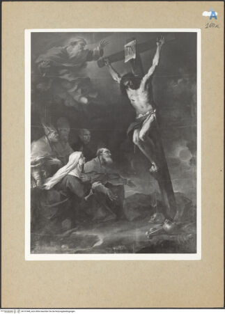 Vorderseite von Sopr. BAS NA [https://www.deutsche-digitale-bibliothek.de/content/lizenzen/rv-ez/] Die Schutzheiligen von Neapel bevor dem Kruzifix - Gesamtansicht, bh191848_recto. Foto.