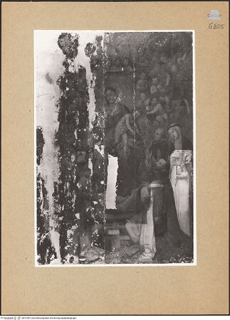 Vorderseite von Sopr. BAS NA [https://www.deutsche-digitale-bibliothek.de/content/lizenzen/rv-ez/] Madonna mit dominikanischen Heiligen - Gesamtansicht (vor der Restaurierung), bh191857_recto. Foto.