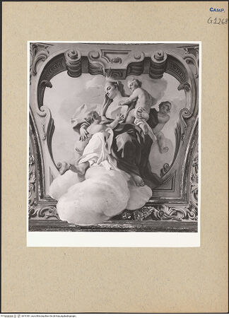 Vorderseite von Sopr. BAS NA [https://www.deutsche-digitale-bibliothek.de/content/lizenzen/rv-ez/] Szenen des Marienlebens und sechs TugendpersonifikationenDie theologischen Tugenden Caritas und Fides - Linke Kartusche: Caritas, bh191901_recto. Foto.