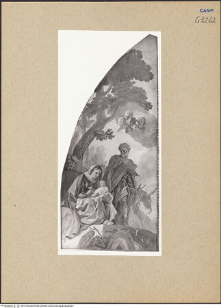 Vorderseite von Sopr. BAS NA [https://www.deutsche-digitale-bibliothek.de/content/lizenzen/rv-ez/] Szenen des Marienlebens und sechs TugendpersonifikationenRuhe auf der Flucht nach Ägypten und Joseph mit dem Christuskind und Maria in seiner Zimmermannswerkstatt - Ruhe auf der Flucht nach Ägypten, bh191908_recto. Foto.