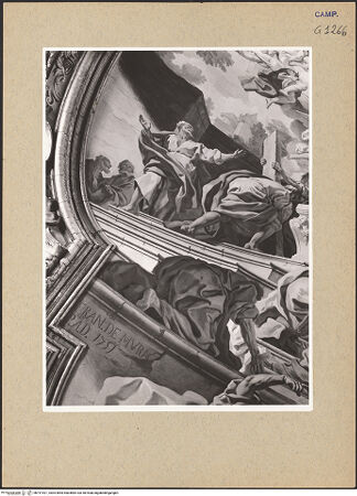 Vorderseite von Sopr. BAS NA [https://www.deutsche-digitale-bibliothek.de/content/lizenzen/rv-ez/] Szenen des Marienlebens und sechs TugendpersonifikationenHimmelfahrt Mariae im Beisein der Apostel und Engel mit Mariensymbole - Himmelfahrt Mariae, Detail: Signatur, bh191921_recto. Foto.