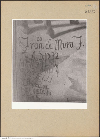 Vorderseite von Sopr. BAS NA [https://www.deutsche-digitale-bibliothek.de/content/lizenzen/rv-ez/] Szenen des Marienlebens und sechs TugendpersonifikationenAnbetung der Könige - Detail, Signatur, bh191923_recto. Foto.