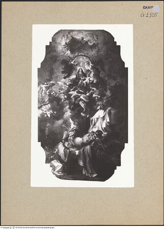 Vorderseite von Sopr. BAS NA [https://www.deutsche-digitale-bibliothek.de/content/lizenzen/rv-ez/] DeckendekorationGlorie der Madonna mit benediktinischen Heiligen - Gesamtansicht, bh192264_recto. Foto.