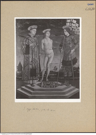 Vorderseite von Sopr. BAS NA [https://www.deutsche-digitale-bibliothek.de/content/lizenzen/rv-ez/] Die heiligen Stephanus, Sebastianus und Georg - Gesamtansicht, bh192268_recto. Foto.