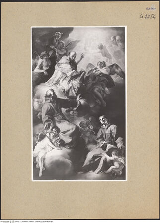 Vorderseite von Sopr. BAS NA [https://www.deutsche-digitale-bibliothek.de/content/lizenzen/rv-ez/] Heiliger Franz von Sales  mit den heiligen Franz von Assisi und Antonius von Padua - Gesamtansicht, bh192314_recto. Foto.