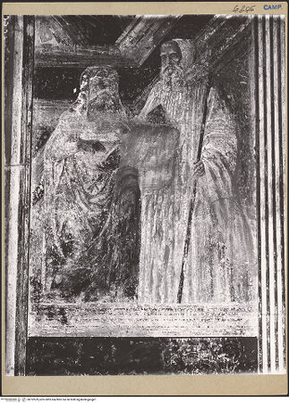 Vorderseite von ICCD [https://www.deutsche-digitale-bibliothek.de/content/lizenzen/rv-ez/] Bekehrung des Apostels Paulus, Heiligen und Stifter - Rechte Wand, Detail: Heiligen, bh192529_recto. Foto.