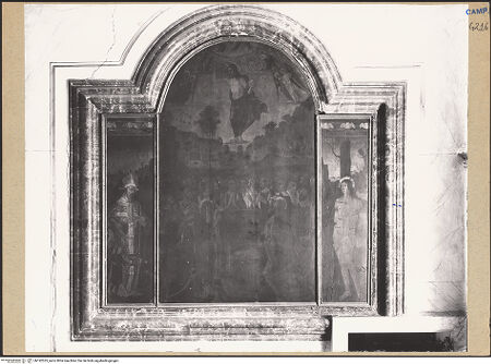 Vorderseite von ICCD [https://www.deutsche-digitale-bibliothek.de/content/lizenzen/rv-ez/] Christi Himmelfahrt mit den Heiligen Nicholas und Sebastian - Gesamtansicht, bh192533_recto. Foto.