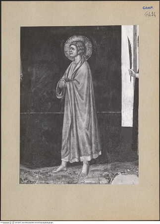 Vorderseite von ICCD [https://www.deutsche-digitale-bibliothek.de/content/lizenzen/rv-ez/] Kreuzigung mit Maria, Johannes, Dominikus und Petrus dem Märtyrer - Johannes, bh192641_recto. Foto.