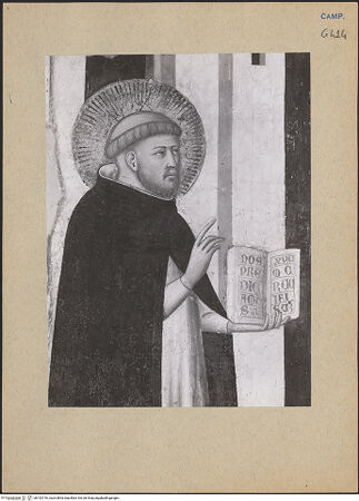 Vorderseite von ICCD [https://www.deutsche-digitale-bibliothek.de/content/lizenzen/rv-ez/] Kreuzigung mit Maria, Johannes, Dominikus und Petrus dem Märtyrer - Dominicus, Detail: Oberkörper, bh192716_recto. Foto.