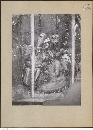 Vorderseite von ICCD [https://www.deutsche-digitale-bibliothek.de/content/lizenzen/rv-ez/] Szenen aus dem Leben der heiligen Maria MagdalenaDie heilige Maria Magdalena disputiert mit den Schriftgelehrten - Detail: die Schriftgelehrten links, bh192729_recto. Foto.