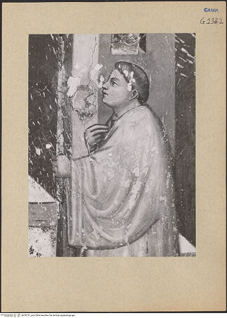 Vorderseite von ICCD [https://www.deutsche-digitale-bibliothek.de/content/lizenzen/rv-ez/] Szenen aus dem Leben der heiligen Maria MagdalenaUnbekannte Szene (Taufe des provenzalischen Fürsts?) - Detail: Akolyth, bh192731_recto. Foto.