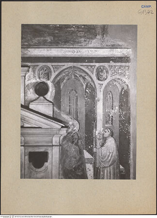 Vorderseite von ICCD [https://www.deutsche-digitale-bibliothek.de/content/lizenzen/rv-ez/] Szenen aus dem Leben der heiligen Maria MagdalenaUnbekannte Szene (Taufe des provenzalischen Fürsts?) - Teilansicht, bh192732_recto. Foto.