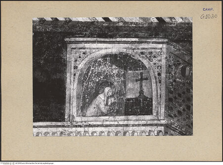 Vorderseite von ICCD [https://www.deutsche-digitale-bibliothek.de/content/lizenzen/rv-ez/] Szenen aus dem Leben der heiligen Elisabeth von ThüringenFrömmigkeit und Amonsen der Elisabeth - Detail, Elisabeth beim Gebet vor einem Kruzifix, bh192820_recto. Foto.