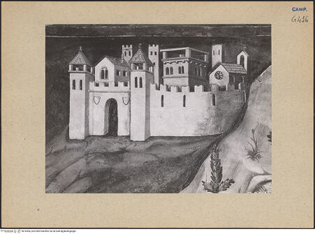 Vorderseite von ICCD [https://www.deutsche-digitale-bibliothek.de/content/lizenzen/rv-ez/] Szenen aus dem Leben der Maria MagdalenaNoli me tangere - Stadt im Hintergrund, bh192856_recto. Foto.