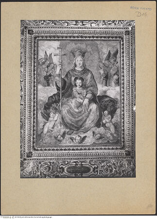 Vorderseite von ICCD [https://www.deutsche-digitale-bibliothek.de/content/lizenzen/rv-ez/] Gewölbedekoration des Studiolo della ClemenzaMarienzyklus und die Keuschheit neben den sieben TugendenThronende und bekrönte Madonna della Clemenza - , bh193039_recto. Foto.