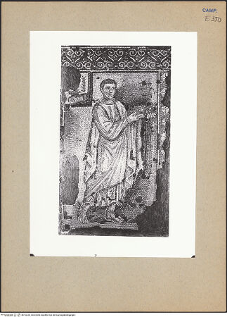 Vorderseite von ICCD [https://www.deutsche-digitale-bibliothek.de/content/lizenzen/rv-ez/] Szenen aus dem Leben Christi, Apostel und EvangelistensymboleApostel bringen goldene Kränze dar - Detail: Apostel mit Siegerkranz, bh193324_recto. Foto.