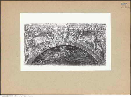 Vorderseite von ICCD [https://www.deutsche-digitale-bibliothek.de/content/lizenzen/rv-ez/] Szenen aus dem Leben Christi, Apostel und EvangelistensymboleEvangelistensymbole und pastorale Szenen - Halbkuppel des Matthäus, bh193330_recto. Foto.