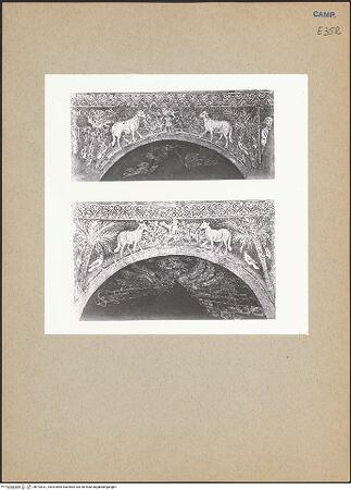 Vorderseite von ICCD [https://www.deutsche-digitale-bibliothek.de/content/lizenzen/rv-ez/] Szenen aus dem Leben Christi, Apostel und EvangelistensymboleEvangelistensymbole und pastorale Szenen - Halbkuppeln eines Evangelists und des Markus, bh193331_recto. Foto.