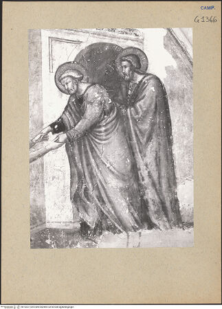 Vorderseite von ICCD [https://www.deutsche-digitale-bibliothek.de/content/lizenzen/rv-ez/] Szenen aus dem Leben der heiligen Maria MagdalenaDie Begegnung des provenzalischen Fürsts mit dem heiligen Petrus - Detail: der heilige Petrus und ein Apostel, bh193357_recto. Foto.