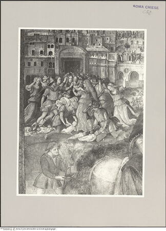 Vorderseite von Hutzel, Max [https://rightsstatements.org/page/CNE/1.0/] Szenen aus dem MarienlebenFlucht nach Ägypten - Detail: der bethlehemitische Kindermord, bh193379_recto. Foto: Hutzel, Max.