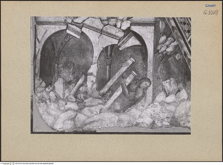 Vorderseite von Gabinetto Fotografico Nazionale [https://www.deutsche-digitale-bibliothek.de/content/lizenzen/rv-ez/] Geschichten von Joseph, Moses und SamsonSamson zerstört den Tempel der Philister - Detail des unteren Teils, bh193709_recto. Foto.