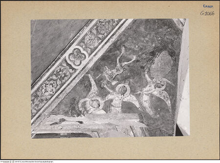 Vorderseite von ICCD [https://www.deutsche-digitale-bibliothek.de/content/lizenzen/rv-ez/] Die sieben Sakramente und der Triumph der KircheSakrament der Letzten Ölung - Detail: Engel und Teufel, links oben (während der Restaurierung), bh193712_recto. Foto.