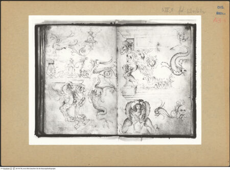 Vorderseite von Bibliotheca Hertziana [https://www.deutsche-digitale-bibliothek.de/content/lizenzen/rv-ez/] SkizzenbuchStudien nach antiken Ornamenten - , bh193738_recto. Foto.