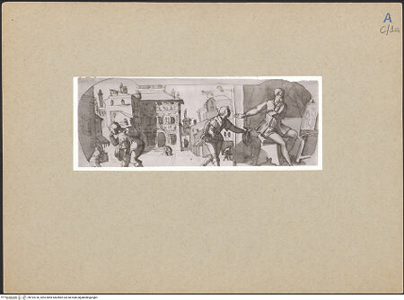 Vorderseite von Sopr. Gall. Firenze [https://www.deutsche-digitale-bibliothek.de/content/lizenzen/rv-ez/] Episoden aus dem Leben des Taddeo ZuccariTaddeo giunto in Roma Franc.o detto il S.to Angnolo lo scaccia e non lo vol cognoscere per parente - unten U 11020 F, bh194730_recto. Foto.