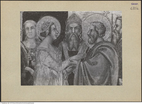 Vorderseite von ICCD [https://www.deutsche-digitale-bibliothek.de/content/lizenzen/rv-ez/] Szenen aus dem Leben MariasHochzeit von Maria und Joseph - Detail: Maria und Joseph, bh195148_recto. Foto.