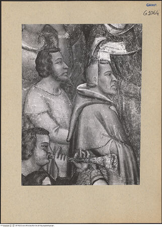 Vorderseite von ICCD [https://www.deutsche-digitale-bibliothek.de/content/lizenzen/rv-ez/] Die sieben Sakramente und der Triumph der KircheSakrament der Ehe - Detail: Musiker und zwei Männer (während der Restaurierung), bh195203_recto. Foto.