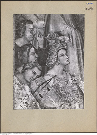 Vorderseite von ICCD [https://www.deutsche-digitale-bibliothek.de/content/lizenzen/rv-ez/] Die sieben Sakramente und der Triumph der KircheSakrament der Ehe - Detail: Musiker und Braut (während der Restaurierung), bh195204_recto. Foto.