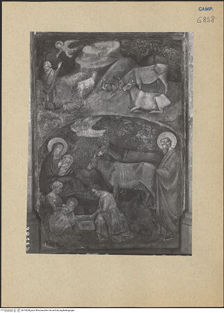 Vorderseite von ICCD [https://www.deutsche-digitale-bibliothek.de/content/lizenzen/rv-ez/] Szenen aus dem Leben MariasGeburt Christi und Verkündigung an die Hirten - Gesamtansicht, bh195208_recto. Foto.