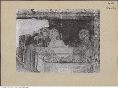 Vorderseite von ICCD [https://www.deutsche-digitale-bibliothek.de/content/lizenzen/rv-ez/] Passion Christi und Erscheinungen nach der AuferstehungDie Kreuzabnahme. Die Trauer. Die Grablegung - Detail, die Grablegung, bh195227_recto. Foto.