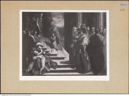 Vorderseite von Sopr. BAS NA [https://www.deutsche-digitale-bibliothek.de/content/lizenzen/rv-ez/] Die Darbringung Marias im Tempel - Gesamtansicht, bh195376_recto. Foto.