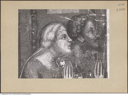 Vorderseite von ICCD [https://www.deutsche-digitale-bibliothek.de/content/lizenzen/rv-ez/] Szenen aus dem Leben der heiligen Maria MagdalenaDie heilige Maria Magdalena disputiert mit den Schriftgelehrten - Detail, bh195377_recto. Foto.