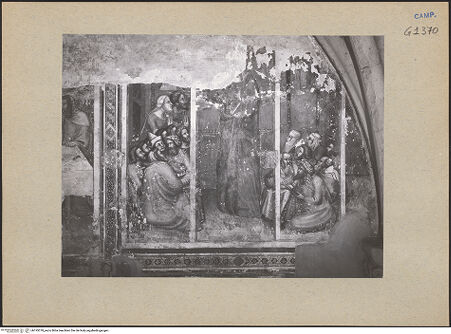 Vorderseite von ICCD [https://www.deutsche-digitale-bibliothek.de/content/lizenzen/rv-ez/] Szenen aus dem Leben der heiligen Maria MagdalenaDie heilige Maria Magdalena disputiert mit den Schriftgelehrten - Gesamtansicht, bh195378_recto. Foto.