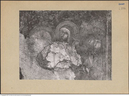 Vorderseite von ICCD [https://www.deutsche-digitale-bibliothek.de/content/lizenzen/rv-ez/] Franziskus verteilt die Ordensregel an einige andere Heilige - Detail, rechte Seite (an der übertragung), bh195698_recto. Foto.