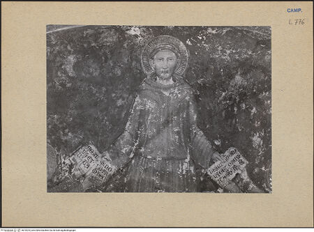 Vorderseite von ICCD [https://www.deutsche-digitale-bibliothek.de/content/lizenzen/rv-ez/] Franziskus verteilt die Ordensregel an einige andere Heilige - Hl. Franziskus, Detail, bh195705_recto. Foto.