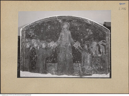 Vorderseite von ICCD [https://www.deutsche-digitale-bibliothek.de/content/lizenzen/rv-ez/] Franziskus verteilt die Ordensregel an einige andere Heilige - Gesamtansicht, bh195707_recto. Foto.