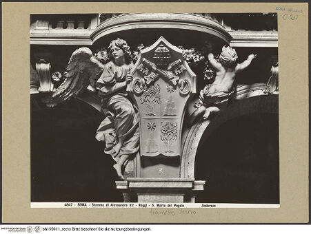 Vorderseite von Alinari [https://www.deutsche-digitale-bibliothek.de/content/lizenzen/rv-ez/] OrgelemporenEngelgruppe mit dem Wappen Papst Alexanders VII. - , bh195911_recto. Foto.