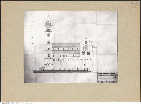 Vorderseite von Bibliotheca Hertziana [https://www.deutsche-digitale-bibliothek.de/content/lizenzen/rv-ez/] Cattedrale - Aufriß der Südseite (Sopr. BAS Bari, 12.12.1970), bh198232_recto. Foto.