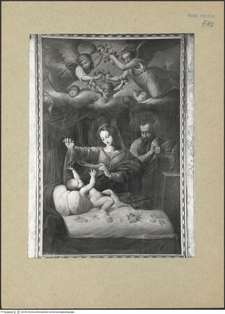 Vorderseite von ICCD [https://rightsstatements.org/page/CNE/1.0/] Kapellendekoration mit Szenen aus dem MarienlebenDie Heilige Familie (Kopie nach Raffaels Madonna del Velo) - , bh199144_recto. Foto.