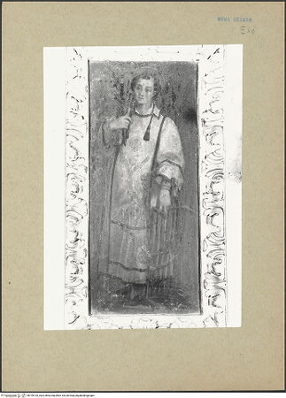 Vorderseite von ICCD [https://www.deutsche-digitale-bibliothek.de/content/lizenzen/rv-ez/] HeiligenbildnisseHeiliger Laurentius - Gesamtansicht, bh199153_recto. Foto.