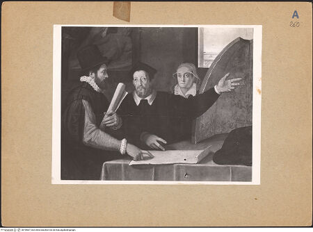 Vorderseite von unbekannt [https://www.deutsche-digitale-bibliothek.de/content/lizenzen/rv-fz/] Benedetto Busini erläutert Federico Zuccari im Beisein einer Frau sein Programm für die Ausmalung der Florentiner Domkuppel - vor der Restaurierung von 1960, bh199687_recto. Foto: Salesi, ?.