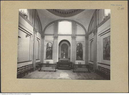 Vorderseite von Sopr. Mon. Laz. [https://www.deutsche-digitale-bibliothek.de/content/lizenzen/rv-ez/] Sant'Andrea in Via Flaminia - Blick zur Altarwand, bh200558_recto. Foto.