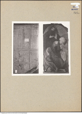 Vorderseite von Sopr. BAS NA [https://www.deutsche-digitale-bibliothek.de/content/lizenzen/rv-ez/] Triptychon mit der Grablegung Christi und Heiligen (Trauer um den toten Christus)Die heiligen Maria Aegyptica und Nikodemus - Gesamtansicht, Recto- und Versoseite (während der Restaurierung), bh200592_recto. Foto.